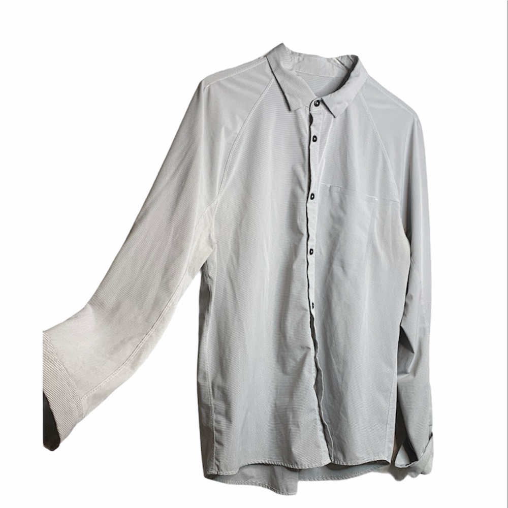 LULULEMON White Gray Striped Long Sleeve Top